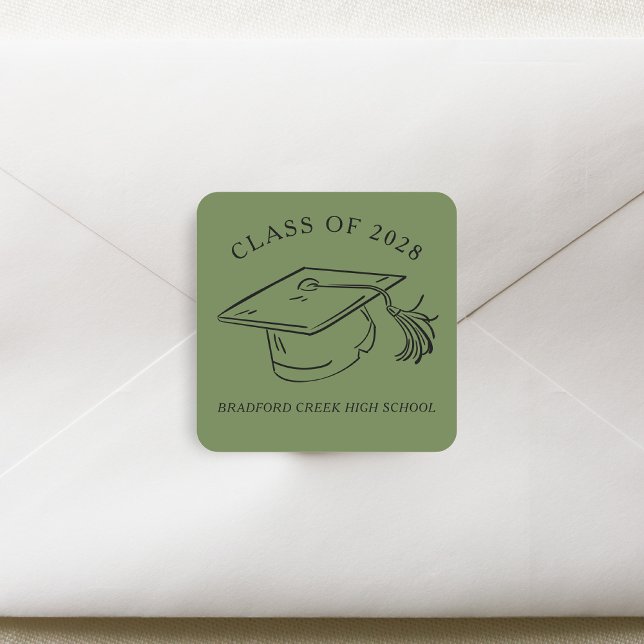 Adesivo Quadrado Modern Graduate Cap Doodle Class of Graduation (Criador carregado)