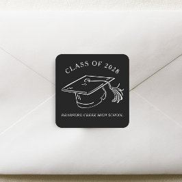 Adesivo Quadrado Modern Graduate Cap Doodle Class of Graduation