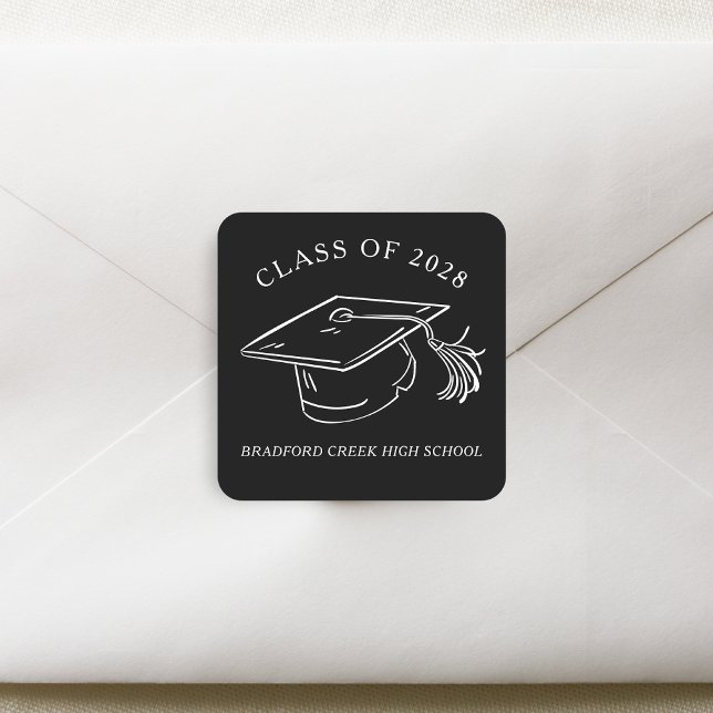 Adesivo Quadrado Modern Graduate Cap Doodle Class of Graduation (Criador carregado)