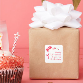 Adesivo Quadrado Modern Hand Drawn Red Bow Personalized Christmas