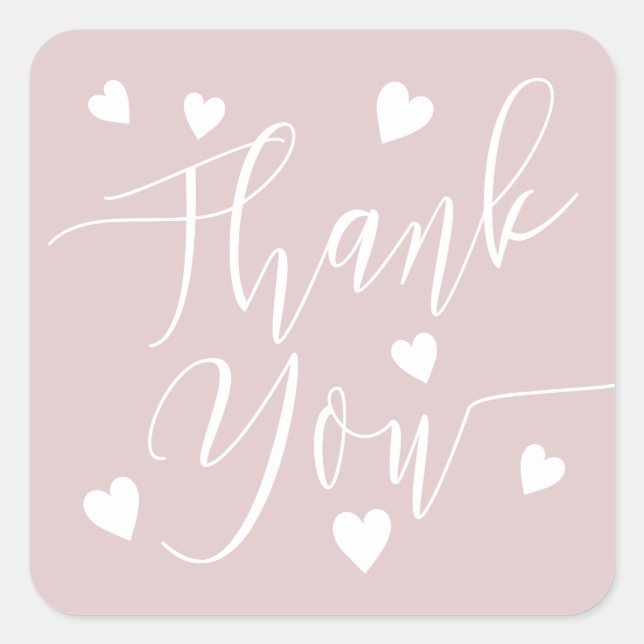 Adesivo Quadrado Modern hearts thank you script order dusty pink  (Frente)