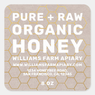 Adesivo Quadrado Modern Honey Jar Label Honeybee Apiary Kraft