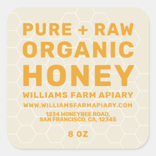Adesivo Quadrado Modern Honey Jar Label Honeybee Apiary Kraft