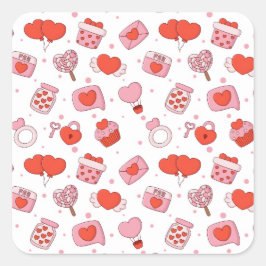 Adesivo Quadrado Modern Love Design Happy Valentine’s Day Red Heart