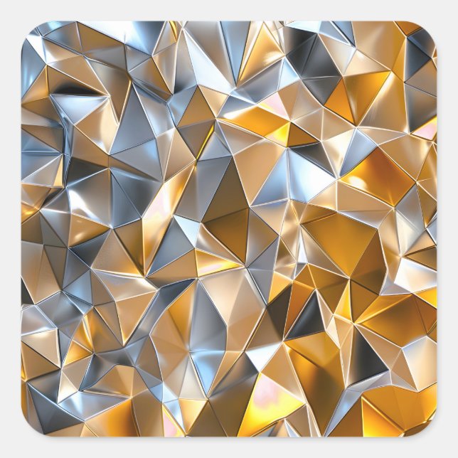 Adesivo Quadrado Modern Metallic Abstract Gold Silver Geometric (Frente)