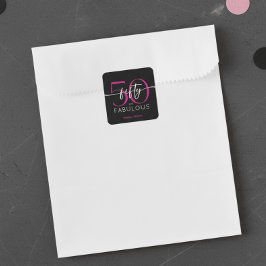 Adesivo Quadrado Modern Minimal Pink Fifty Fabulous Script Birthday