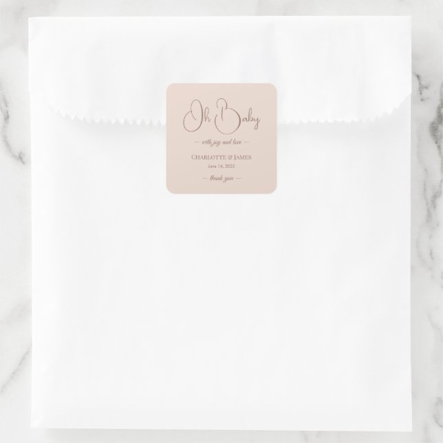 Adesivo Quadrado Modern Minimalist Baby Shower | Powder Blush (Bolsa)