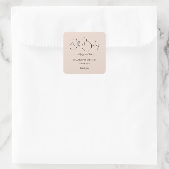 Adesivo Quadrado Modern Minimalist Baby Shower | Powder Blush (Bolsa)