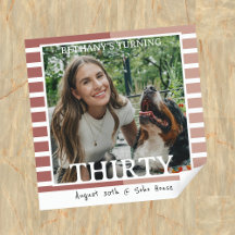 Modern Minimalist Striped 30th Birthday Photo