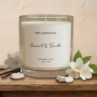 Adesivo Quadrado Modern Minimalist White Script Candle Label 