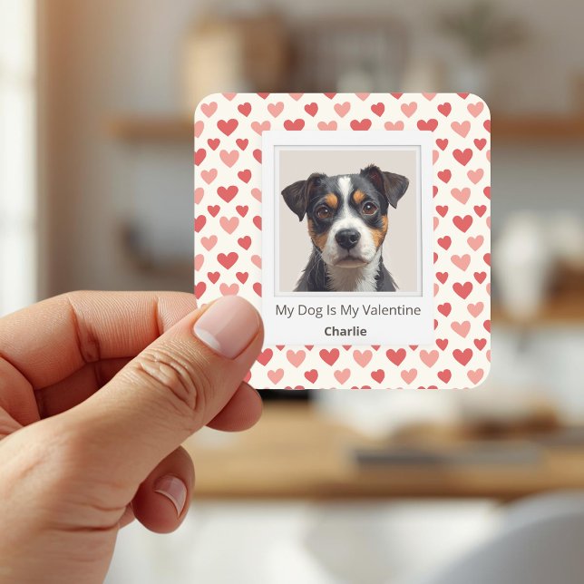 Adesivo Quadrado Modern Personalized Dog Valentine Stickers (Criador carregado)