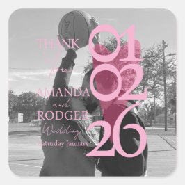 Adesivo Quadrado Modern Photo Pink Typography  Thank You