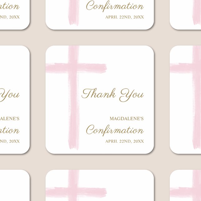 Adesivo Quadrado Modern Pink Cross Thank You Confirmation (Criador carregado)