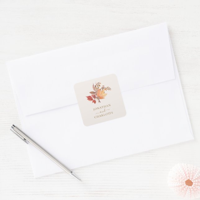 Adesivo Quadrado Modern Rustic Fall Boho Flower Wedding (Envelope)