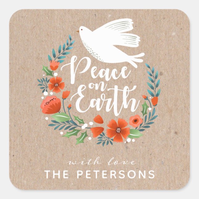 Adesivo Quadrado Modern Script Peace on Earth Christmas (Frente)