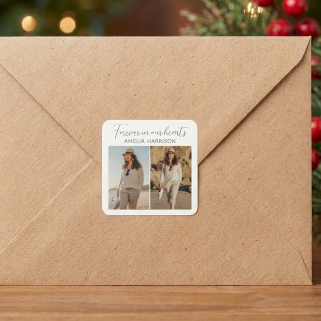 Adesivo Quadrado Modern & Simple Photo Collage Funeral  (Criador carregado)