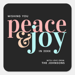 Adesivo Quadrado Modern Simple Typografia Peace & Joy