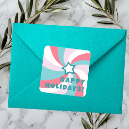 Adesivo Quadrado Modern Swirl HAPPY HOLIDAYS CUSTOM Green Pink