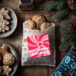 Adesivo Quadrado Modern Swirl HAPPY HOLIDAYS CUSTOM Red Pink