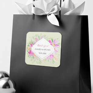 Adesivo Quadrado Modern Watercolor Boho Lilac Floral Elegante