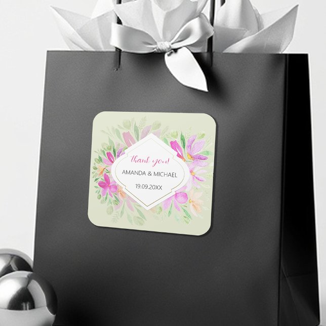 Adesivo Quadrado Modern Watercolor Boho Lilac Floral Elegante (Criador carregado)