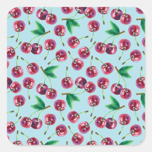 Adesivo Quadrado Modern Watercolor Cherries: Juicy Berry Patterno