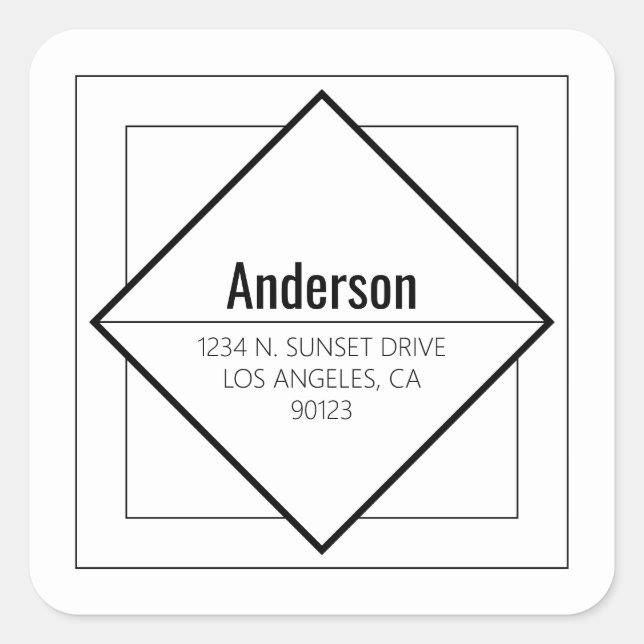 Adesivo Quadrado Modern White & Black Geometric Return Address  (Frente)