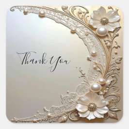 Adesivo Quadrado Modern White Flowers Pearls Sticker