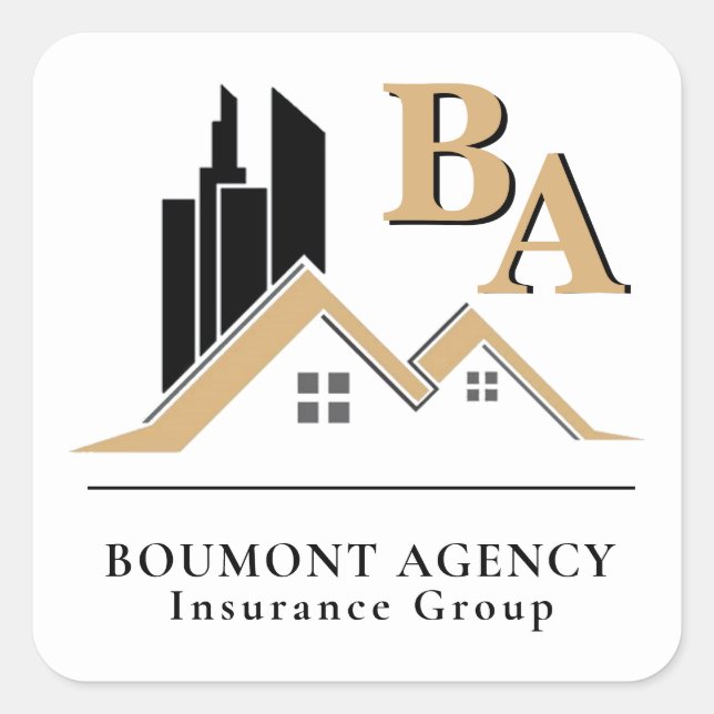 Adesivo Quadrado Moderno adicione seu próprio logotipo profissional (Frente)