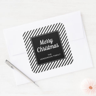 Adesivo Quadrado Moderno Black and White Strips Feliz Natal