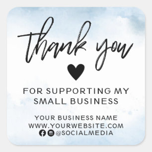 Adesivo Quadrado Moderno Blue Watercolor Business Obrigado