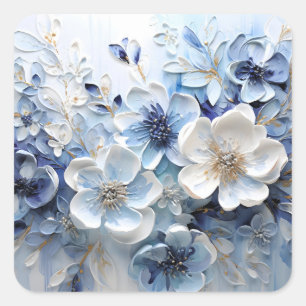 Adesivo Quadrado Moderno Botânico Floral Azul Branco Elegante