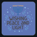 Adesivo Quadrado Moderno Hanukkah Menorah<br><div class="desc">Linda Hanukkah Blues com esta divertida tipografia "Desejo" Menorah Square Sticker! 1, 5x1, 5 polegadas - Também disponível em quadrados/círculos de 3 pol</div>