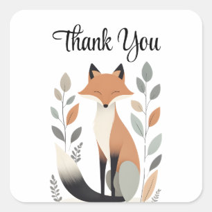 Adesivo Quadrado Moderno Minimalista Boho Fox Obrigado Sticker