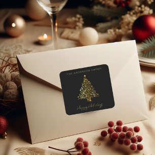 Adesivo Quadrado Moderno Natal Corporativo Elegante Dourado Feriado