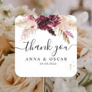 Adesivo Quadrado Moderno Rosa Bege Borgonha Floral 