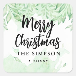 Adesivo Quadrado Moderno Roteiro Verde Feliz Natal