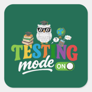 Adesivo Quadrado Modo de Teste Divertido Ativado Coruja Legal Pro