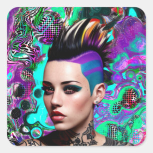 Adesivo Quadrado Mohawk Punk Girl Abstrato Art