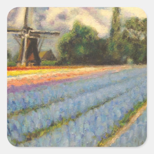 Adesivo Quadrado Moinho de vento das flores da primavera (Frente)