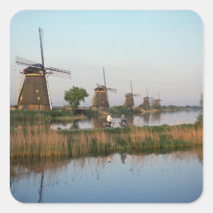 Adesivo Quadrado Moinhos de vento, Kinderdijk, Holanda