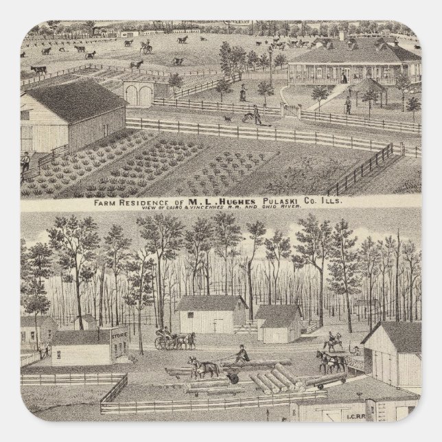 Adesivo Quadrado Moinhos e pátios de madeira (Frente)