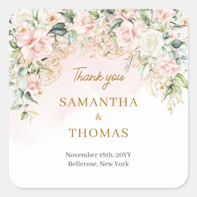 Adesivo Quadrado Mola aquosa, flores borbulhadas eucalipto ouro (Frente)