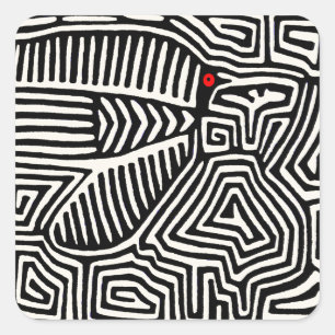 Adesivo Quadrado Mola Pajaro Índio Kuna do Panamá - Preto Branco