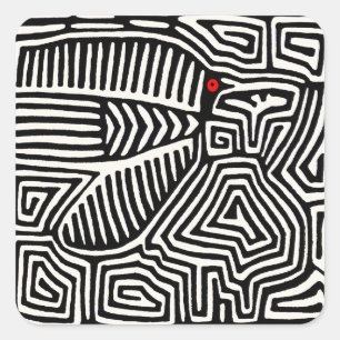 Adesivo Quadrado Mola Pajaro Índio Kuna do Panamá - Preto Branco