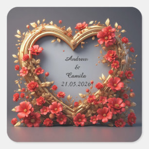 Adesivo Quadrado Moldura Coração Dourado Casamento