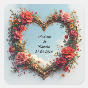 Adesivo Quadrado Moldura Coração Dourado Casamento