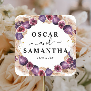 Adesivo Quadrado Moldura de Beleza Pampas Modernos & Figos Roxos