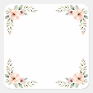 Adesivo Quadrado Moldura de Canto de Casamento com Aquarela Floral