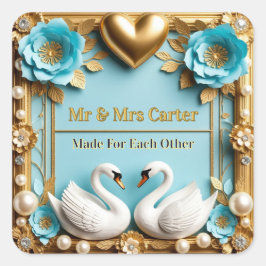 Adesivo Quadrado Moldura de Casamento de Cisne Para Decoração de Ca